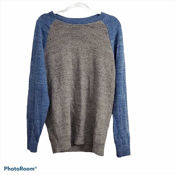 Gap Sweater‎ Medium Mens Gray Textured Cable Knit Raglan Sleeve Colorblock NWT - Picture 1 of 10